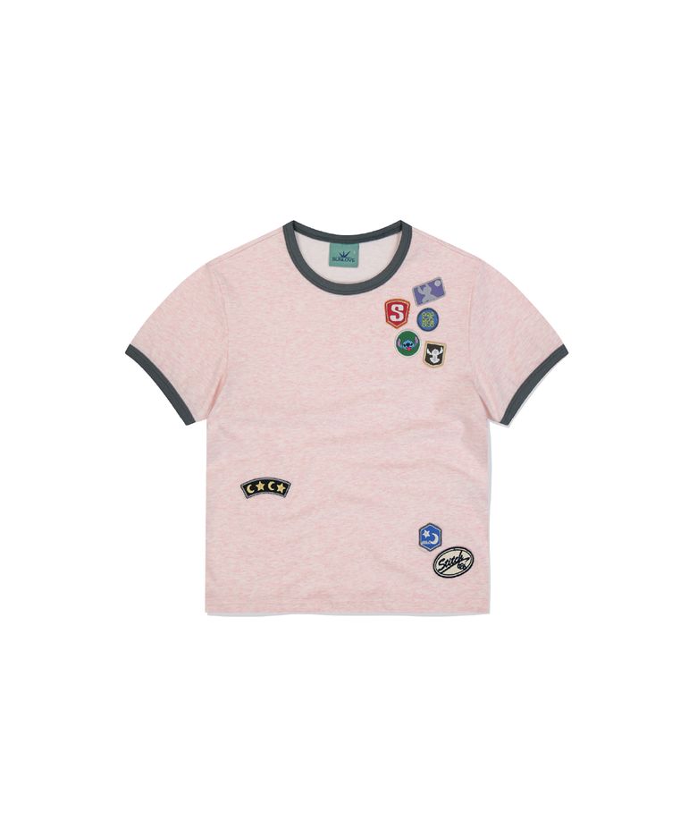 [STITCH] W Wappen Ringer Tee Heather Pink