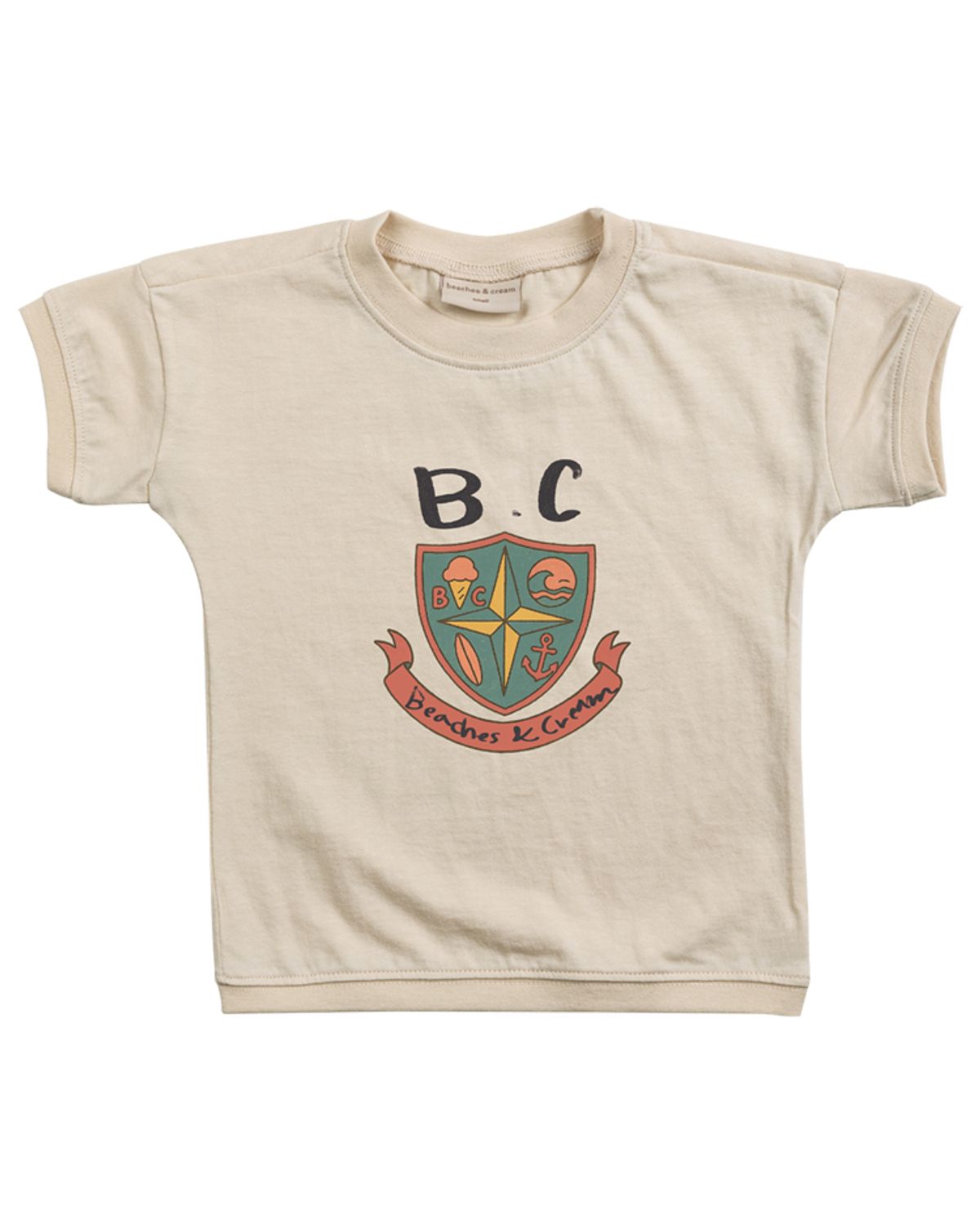 비치스앤 크림 키즈(BEACHESAND CREAM KIDS) 비치 와펜 반팔 티셔츠-버터화이트(beach patch half Sleeve T-shirt butter white)