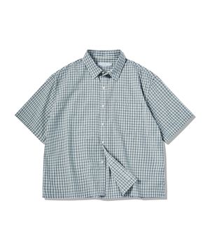크롭 체크 하프 셔츠[블루]