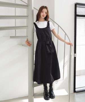 스트링 셔링 포인트 슬리브리스 미디원피스