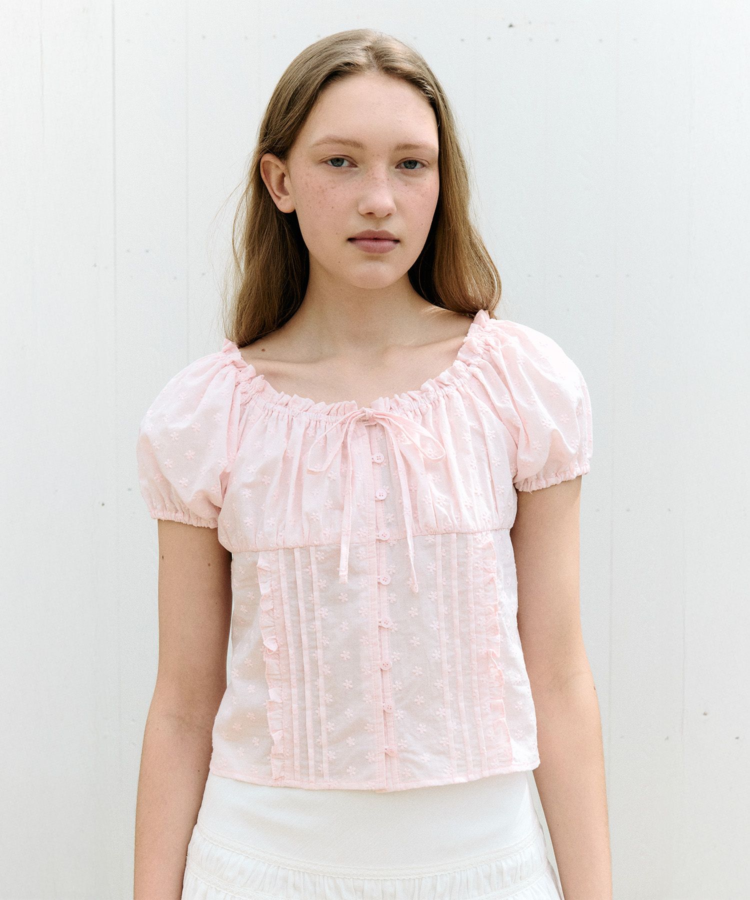 MUSINSA公式 | ROLAROLA FRILL PINTUCK BLOUSE PINK