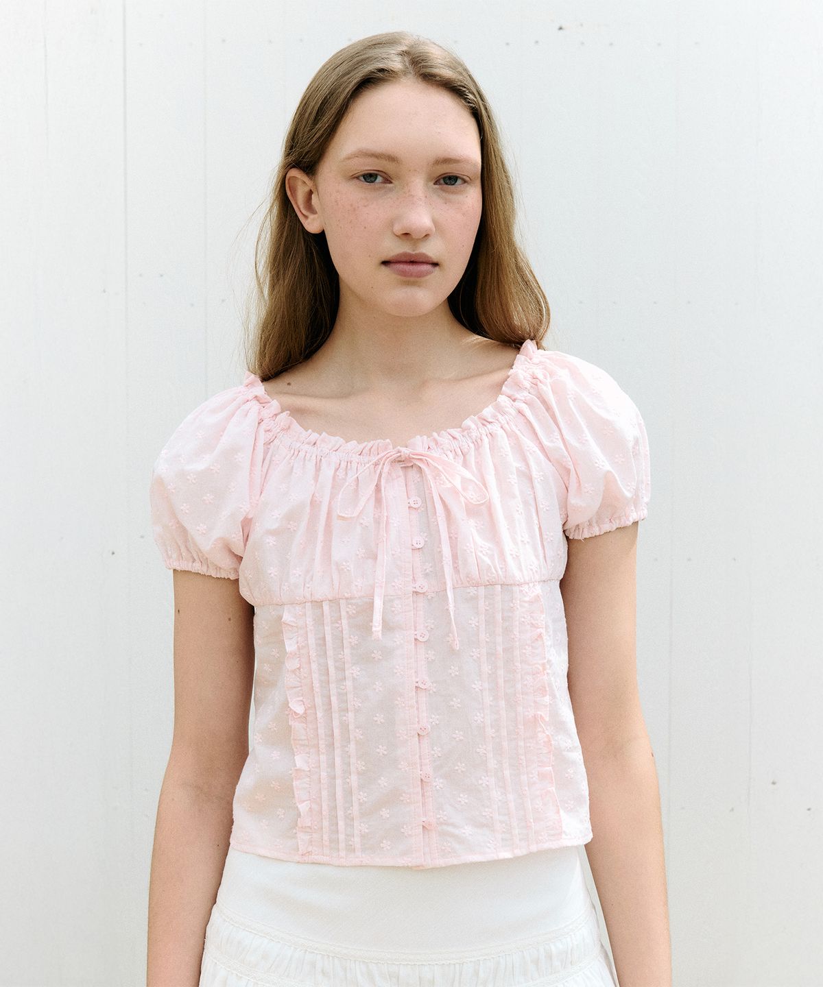 로라로라(ROLAROLA) FRILL PINTUCK BLOUSE PINK