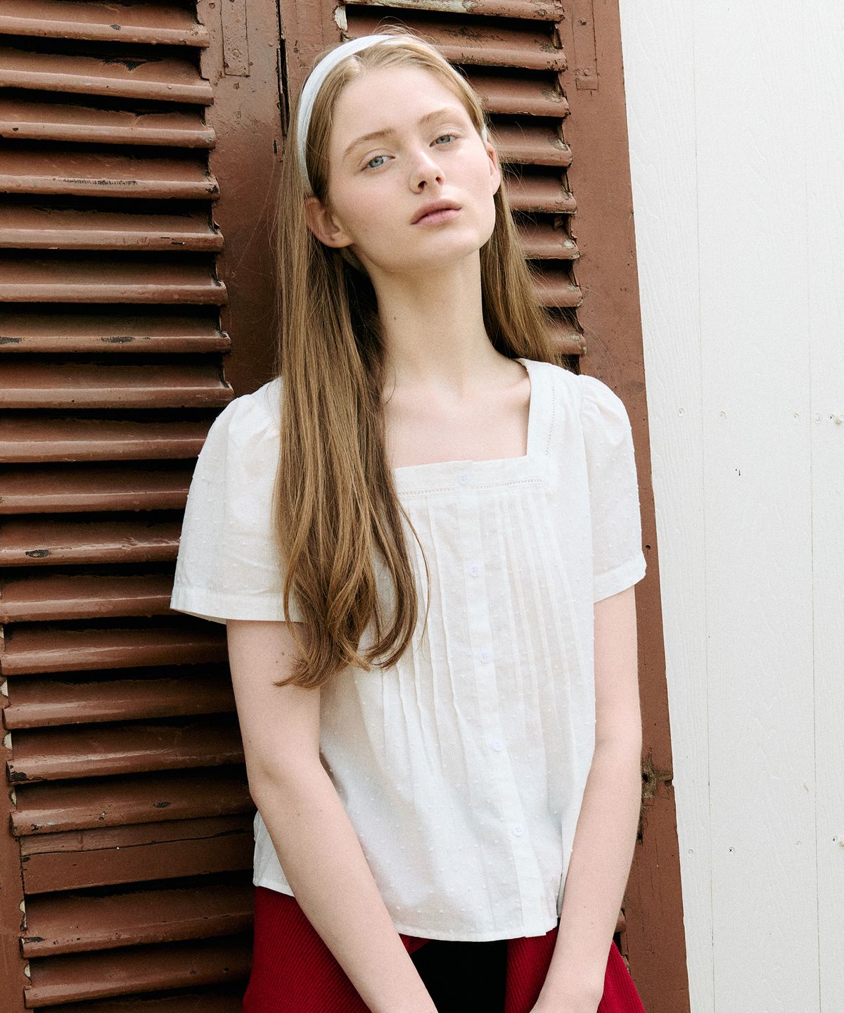 로라로라(ROLAROLA) SQUARE NECK LACE BLOUSE IVORY