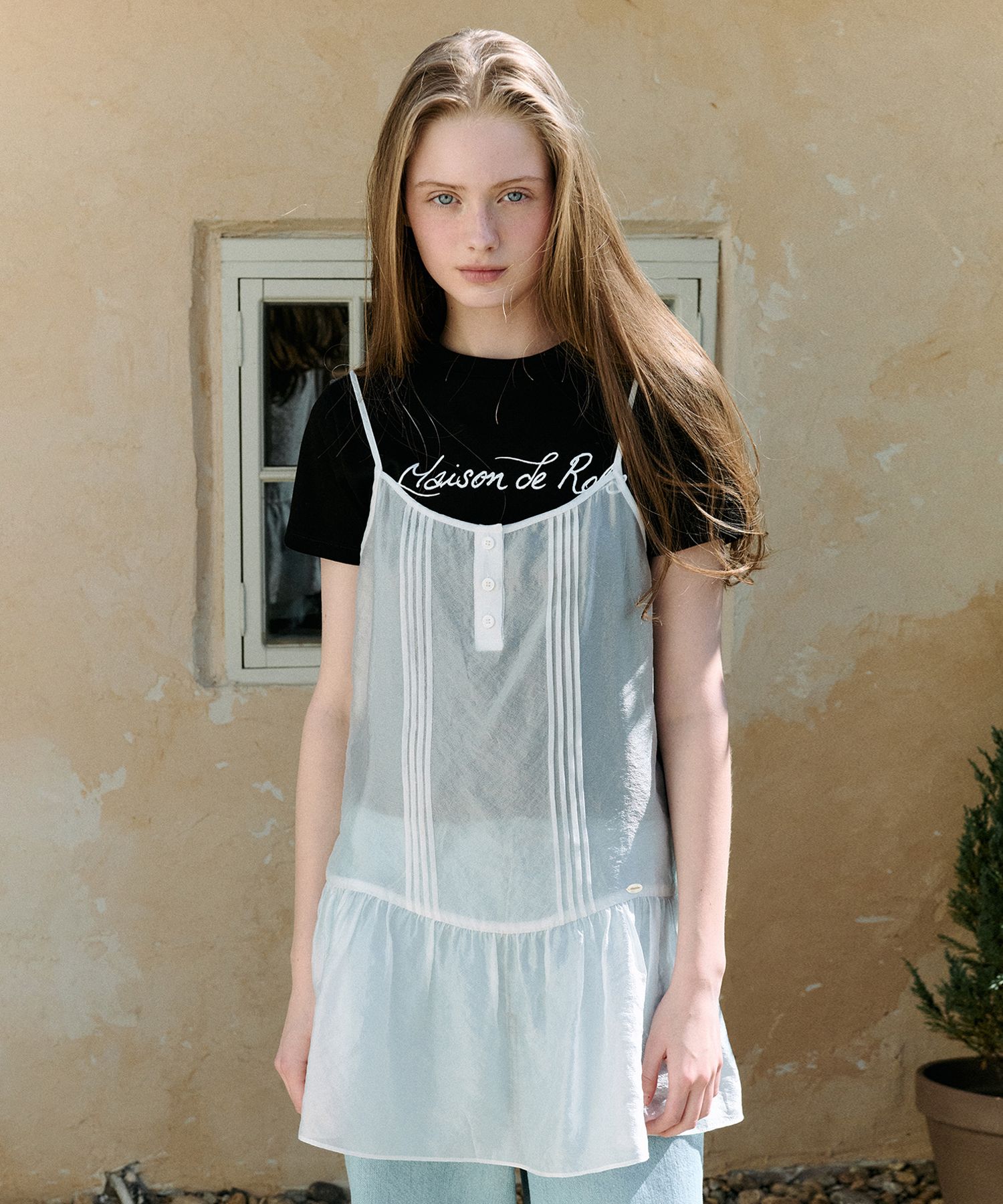ROLAROLA★大人気★PINTUCK SHEER LAYERED ONEPIECE♪ MUSINSA公式 | ROLAROLA PINTUCK SHEER LAYERED ONEPIECE IVORY