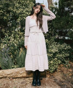 LACE PINTUCK LONG SKIRT WHITE