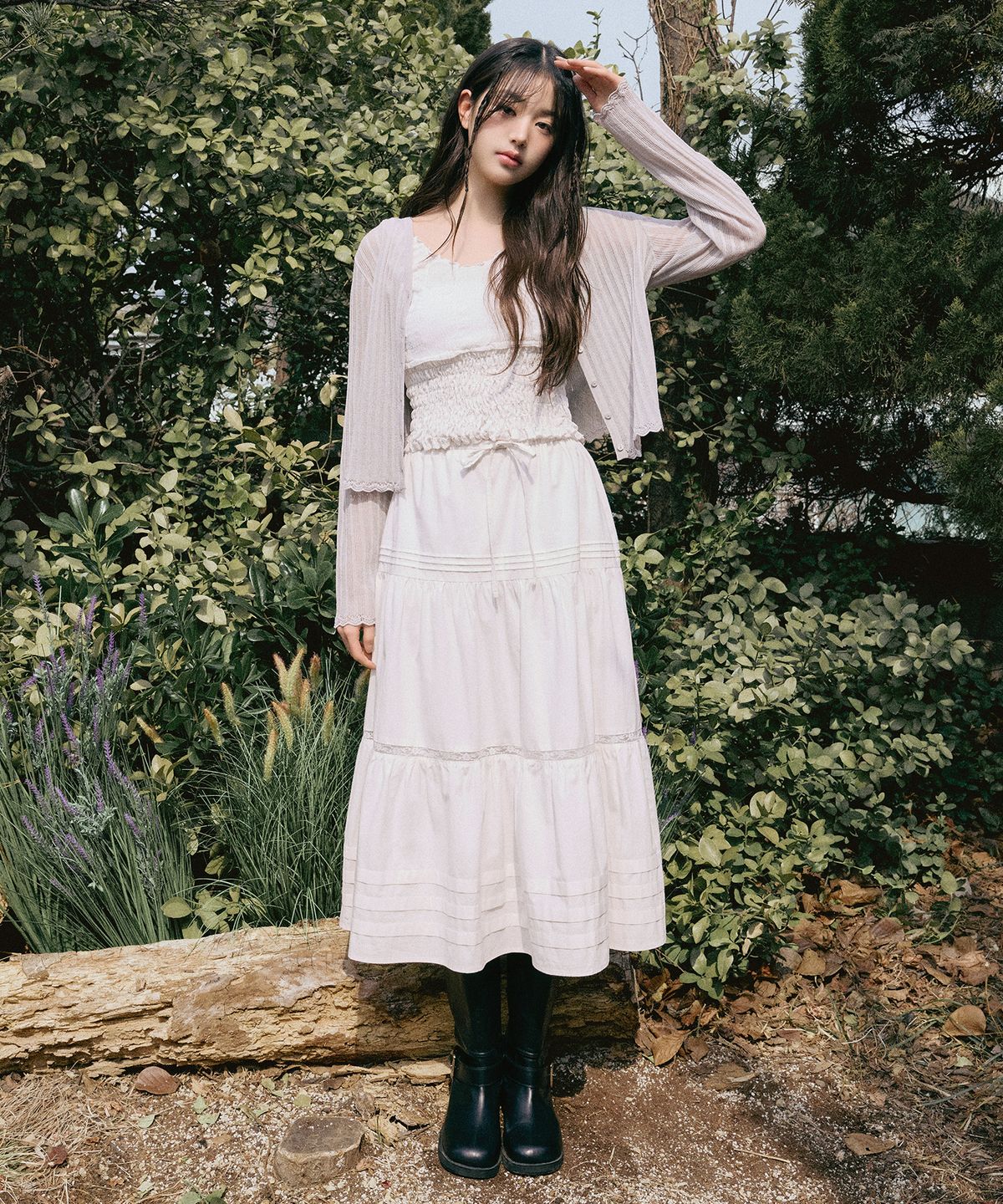 로라로라(ROLAROLA) LACE PINTUCK LONG SKIRT WHITE
