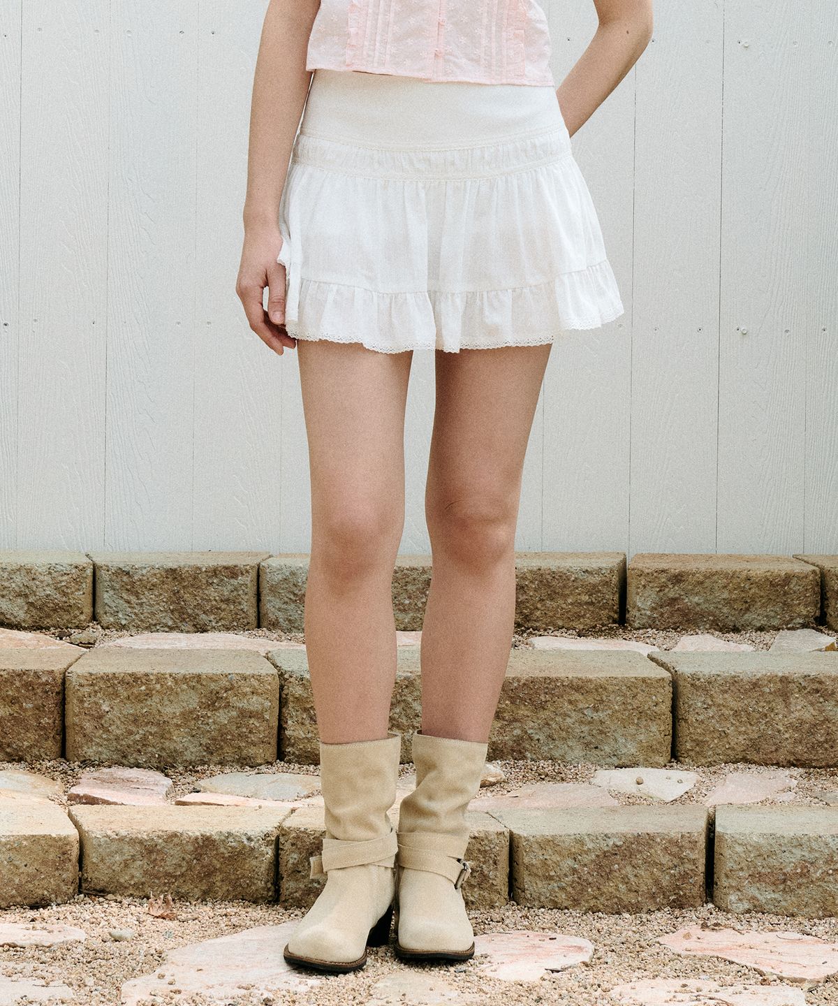 로라로라(ROLAROLA) DOUBLE LACE MINI SKIRT WHITE