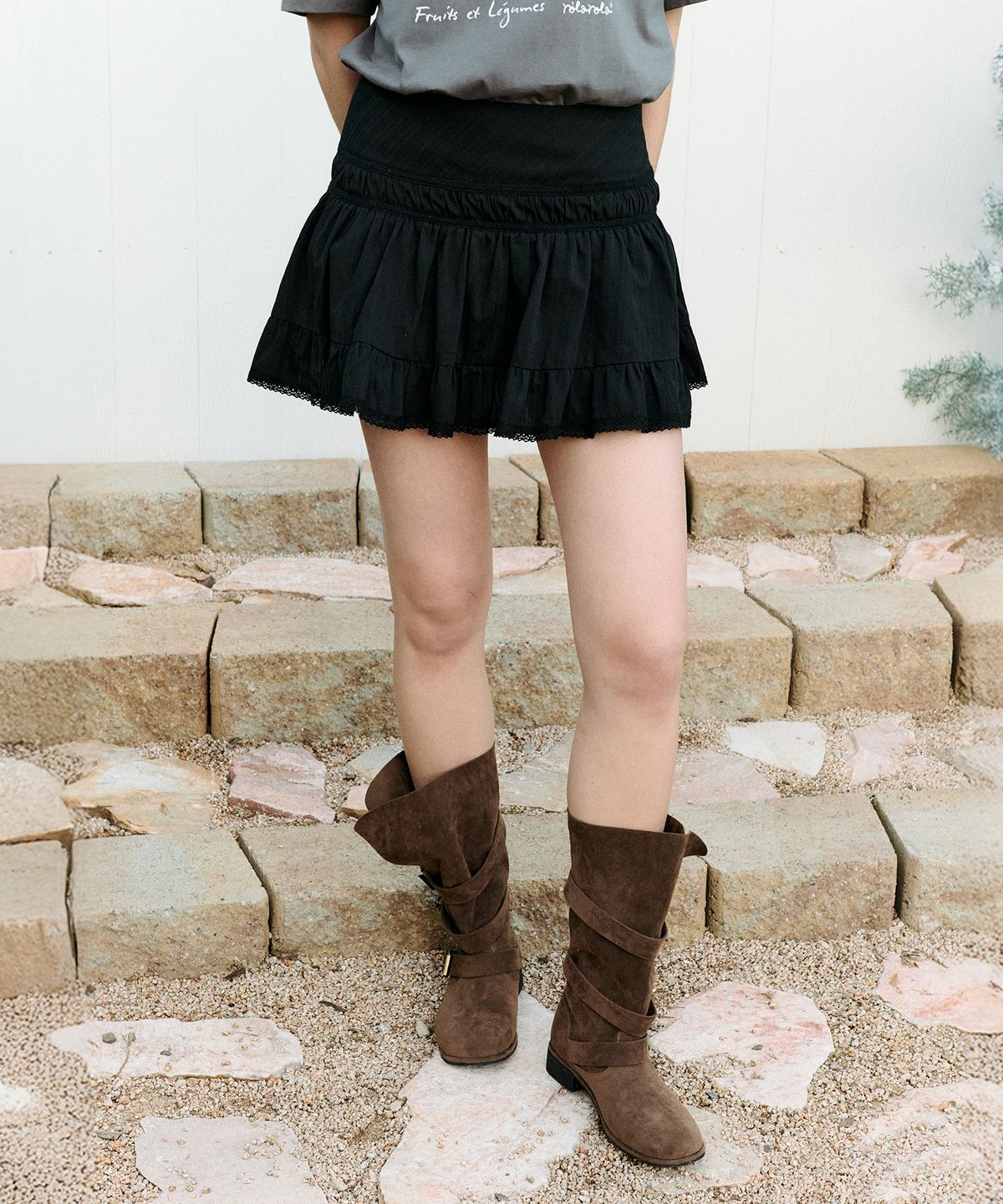 로라로라(ROLAROLA) DOUBLE LACE MINI SKIRT BLACK