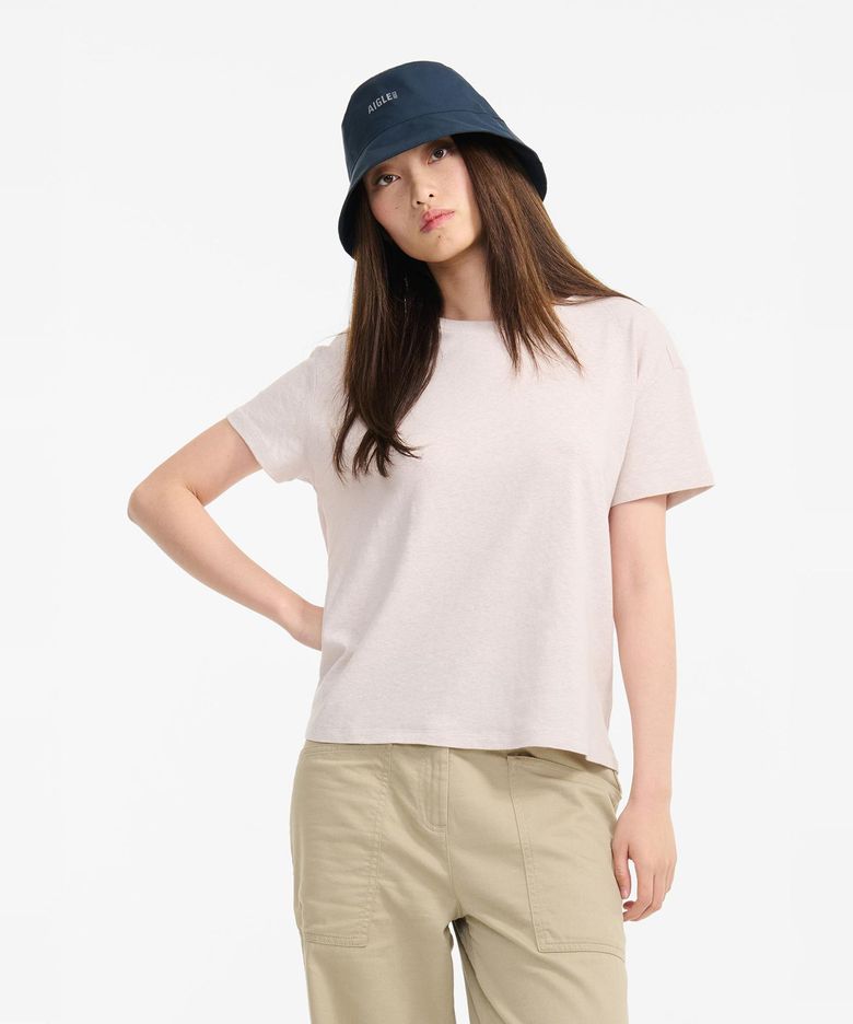 여성 린넨 크루넥 티셔츠 AIS24WTSH004BRU