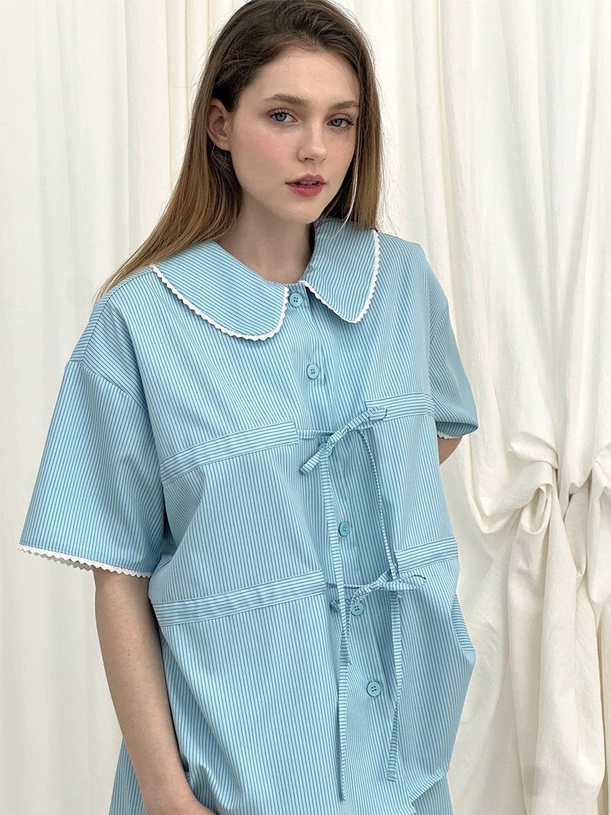 모이페어(MOIFAIRE) ROMANTIC RIBBON PAJAMA SET / SKYBLUE