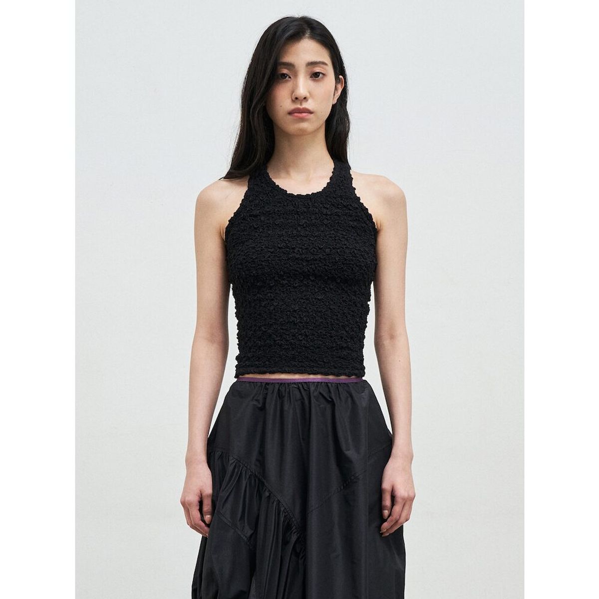 앙개(ANGGAE) Textured Tank Top  Black