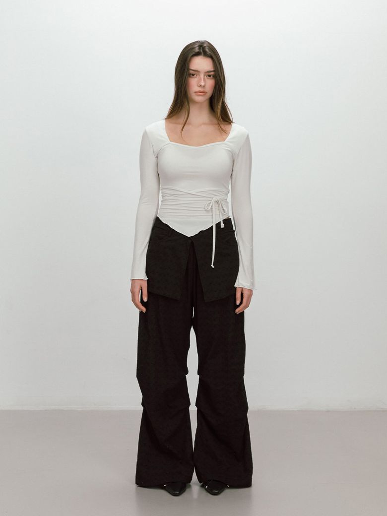 FLOWER LACE LAYERED PANTS / BLACK