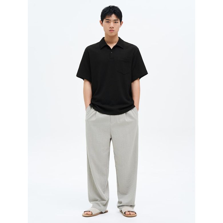 강연 레이온 혼방 세미 와이드핏 밴딩 팬츠  베이지