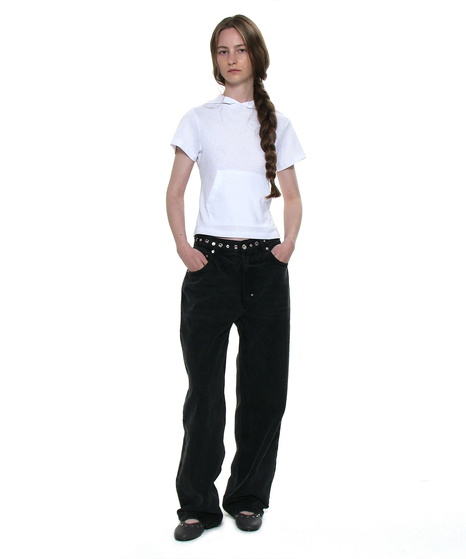 MUSINSA PARTIMENTO WOMEN ブラックデニムパンツ MUSINSA | PARTIMENTO WOMEN Metal Pointed Waist Jeans_Black