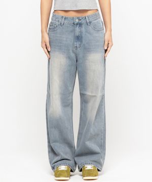 우먼즈 세미 와이드 워싱  데님팬츠[스카이블루]