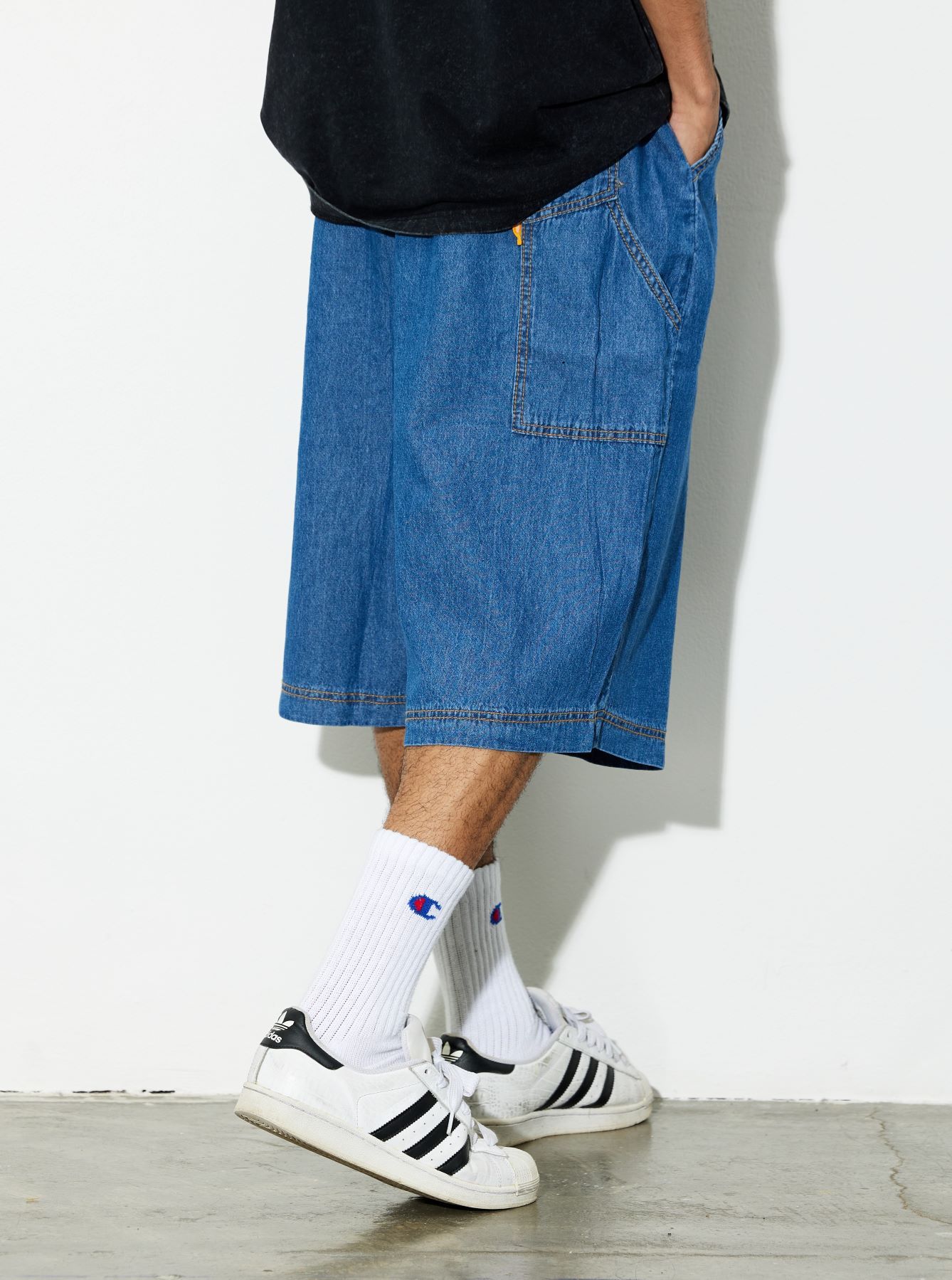 【BAON】[unisex] Patch Carpender Banding Bermuda Denim PT MUSINSA | PHILIPPAKER JC Carpenter Bermuda Banding Denim