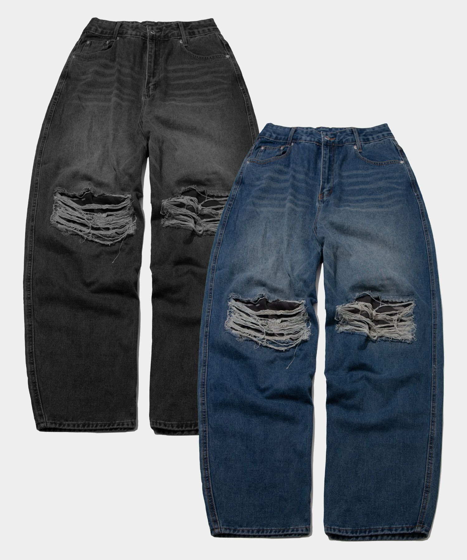 【BOK PLACE】Unique Cut Line Damage Point Balloon Denim PT cut-off big pocket denim balloon pt - PEARCLAN | 60% - Asian