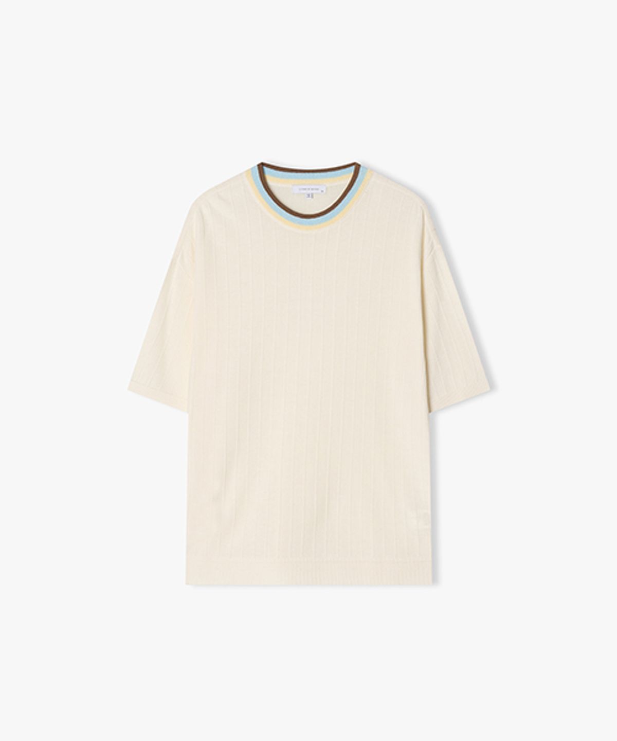 리버클래시(LIBERCLASSY) [25SS] LLM51521 아이보리 라운드넥 라인 배색 하프 니트 탑