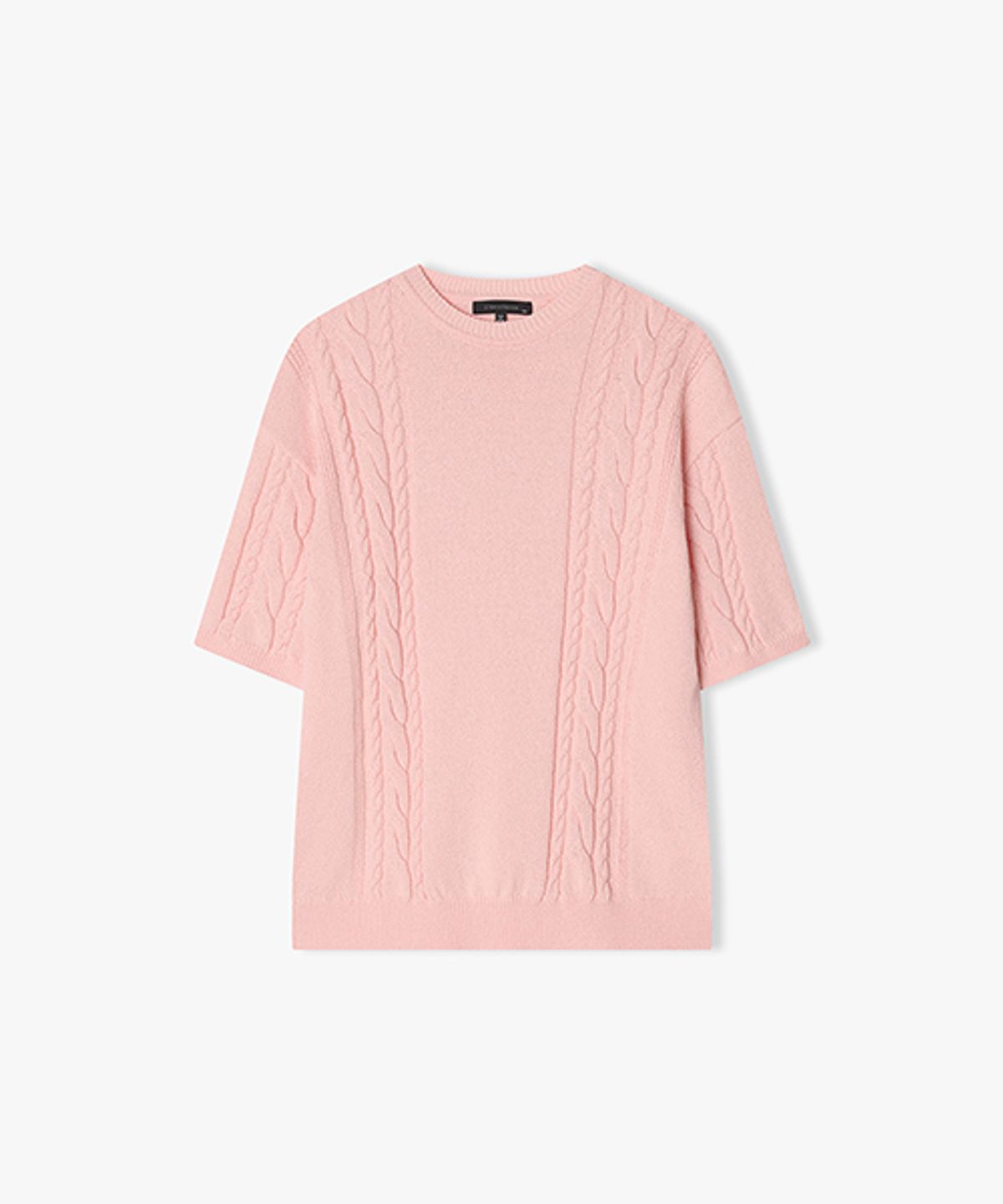 리버클래시(LIBERCLASSY) [25SS] LLB51596 핑크 라운드넥 꽈배기 하프 니트 탑