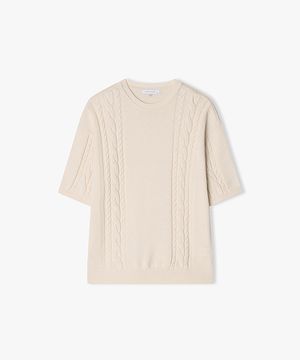 [25SS] LLB51594 크림 라운드넥 꽈배기 하프 니트 탑