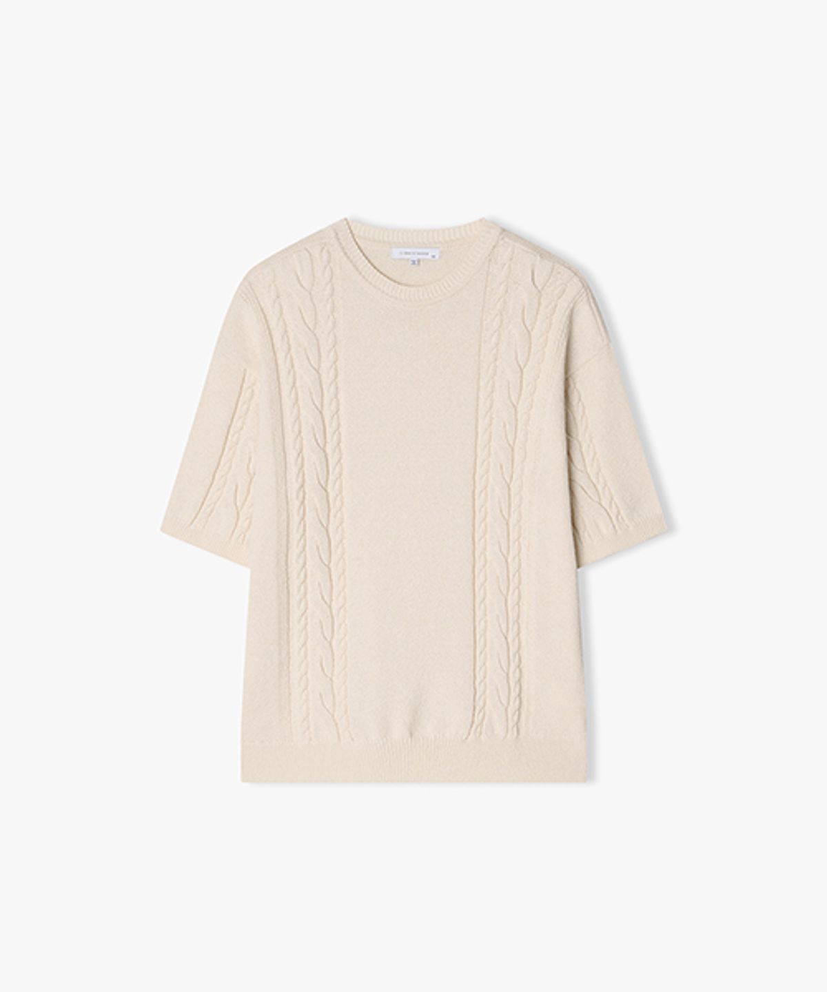 리버클래시(LIBERCLASSY) [25SS] LLB51594 크림 라운드넥 꽈배기 하프 니트 탑