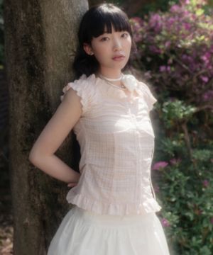 체크 시스루 프릴 블라우스