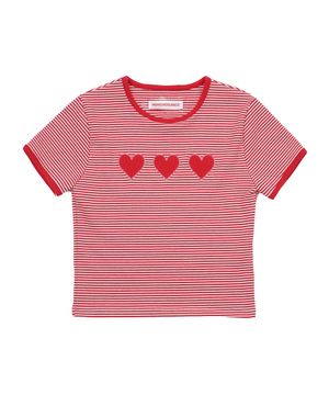 하트 아플리케 스트라이프 숏슬리브