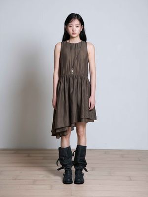 UNBALANCE FRILL MIDI DRESS, MOCHA
