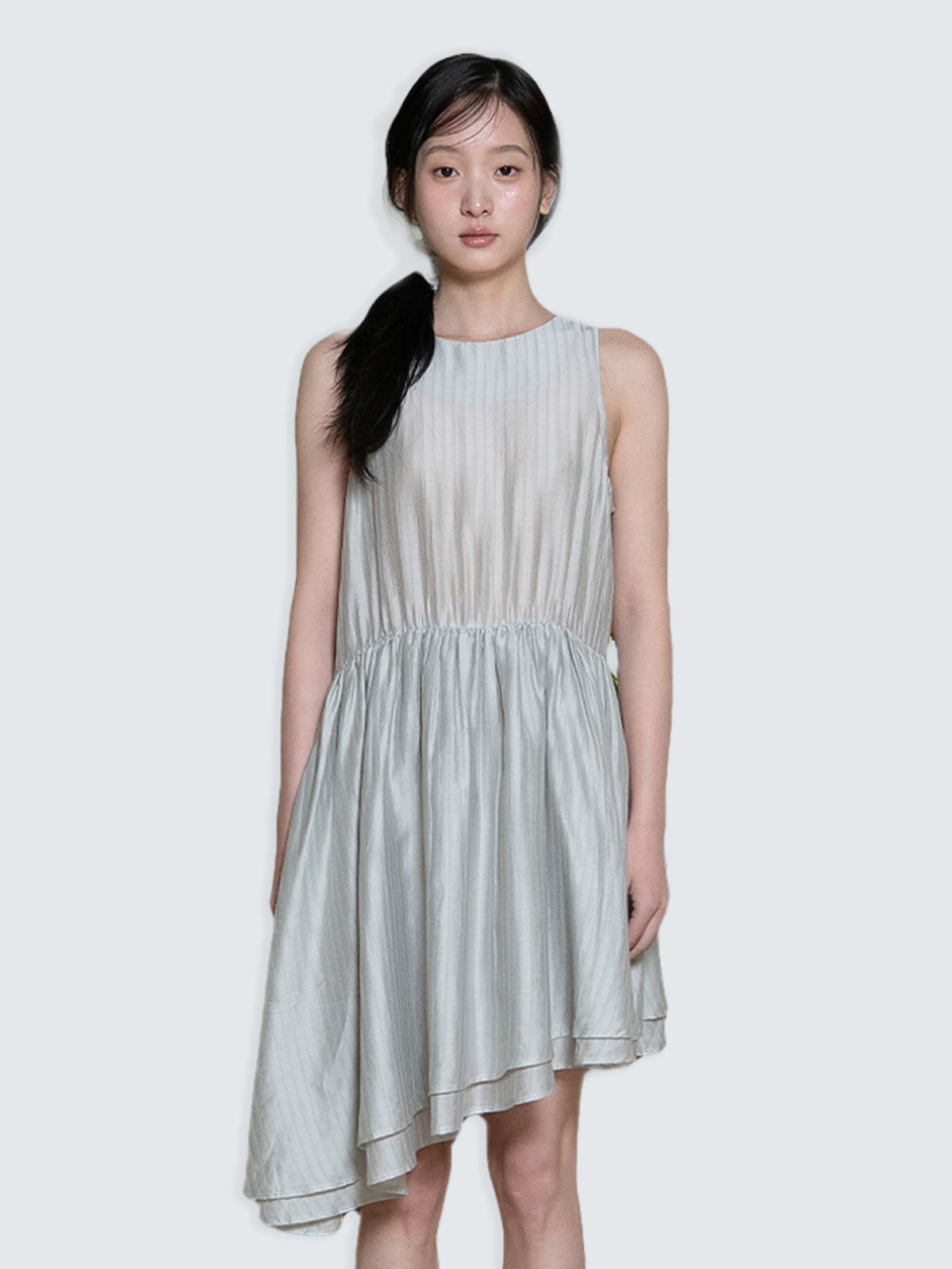 오피쉬(OAFISH) UNBALANCE FRILL MIDI DRESS, SAGE