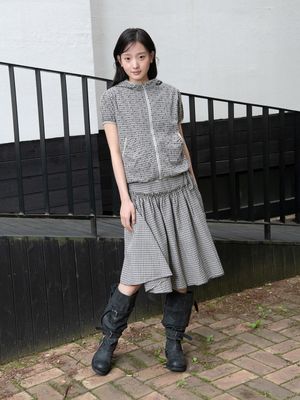 RIBBON FRILL WRAP SKIRT, BROWN