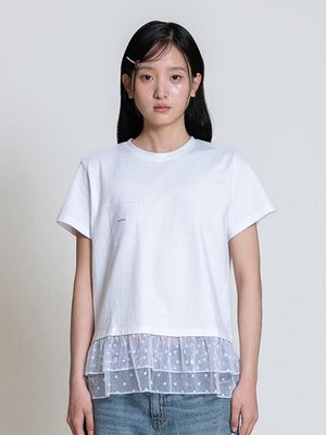 DOT RUFFLE POCKET T-SHIRT, WHITE