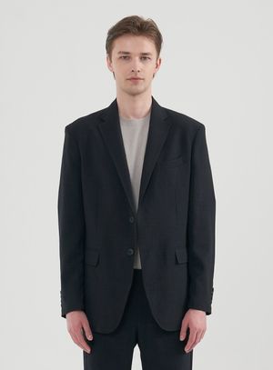 [M~5XL]린넨라이크 루즈핏 셋업 블레이저_블랙