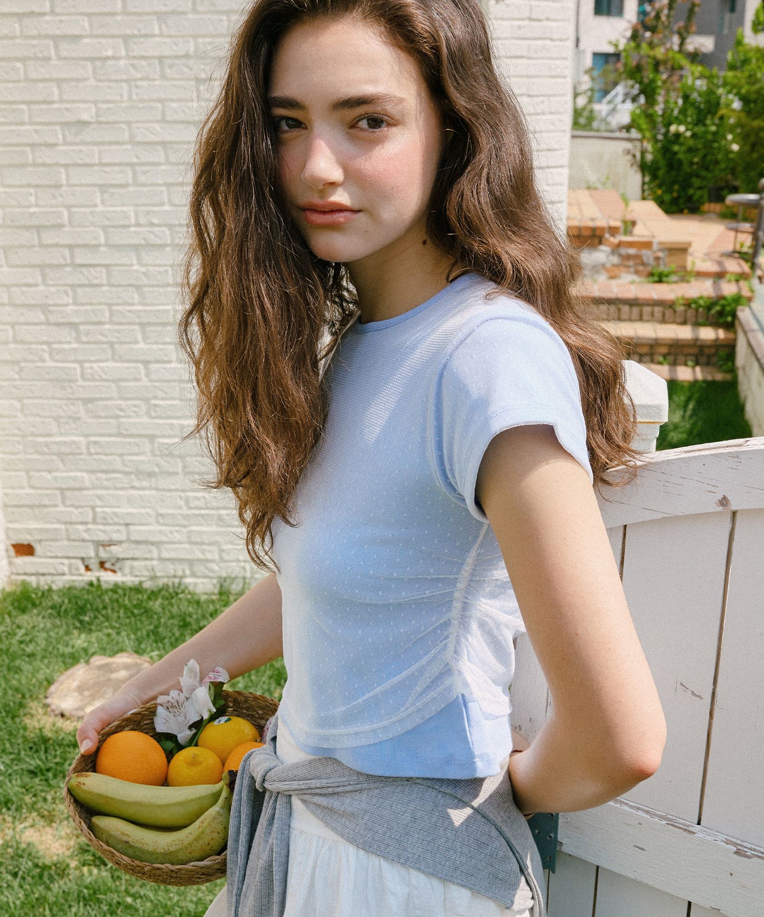 LETTER FROM MOON ♥ Dot Layered Shirring T-Shirt Dot Layered Shirring T-Shirt ( Grey ) - LETTER FROM MOON