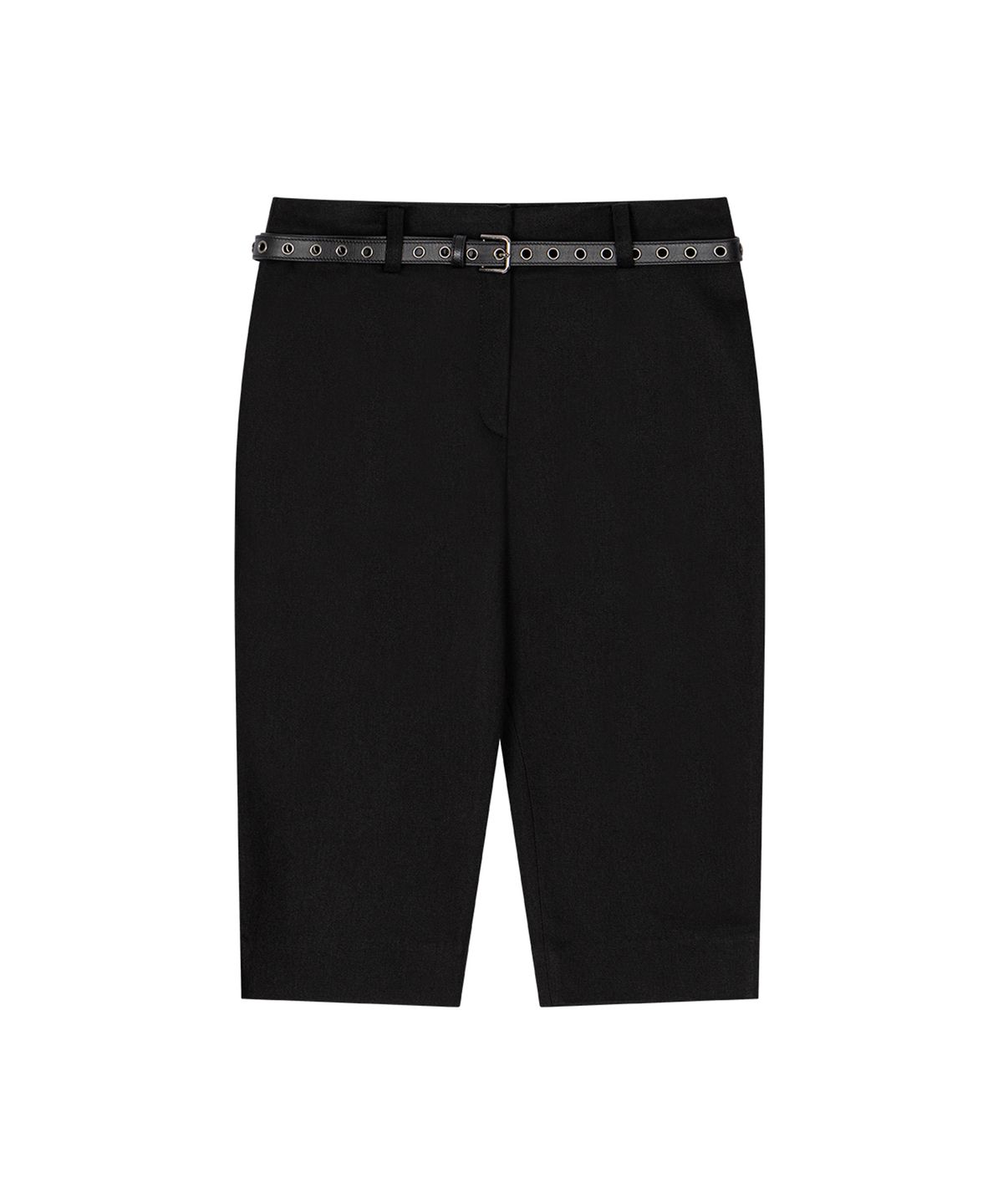 더포르타(THEPORTA) EYELET BELT CAPRI PANTS, BLACK