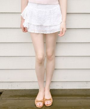 섬머 링클 캉캉 미니 스커트 ( 화이트 )