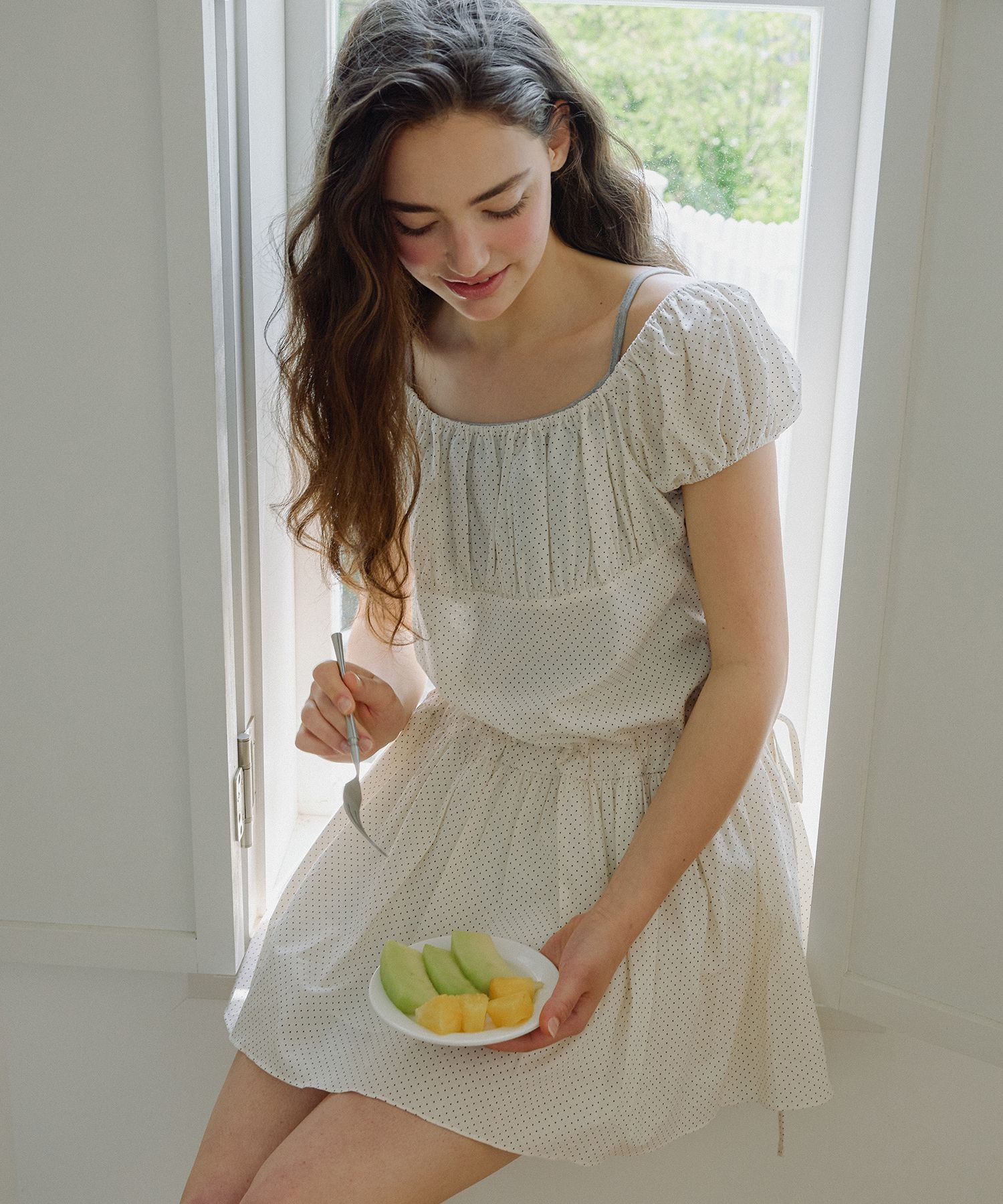 LETTER FROM MOON ♥ Dot Banding Shirring Mini Dress MUSINSA | LETTER FROM MOON Dot Banding Shirring Mini Dress