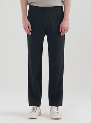 [M~5XL]린넨라이크  테이퍼드 셋업 밴딩 슬랙스_블랙