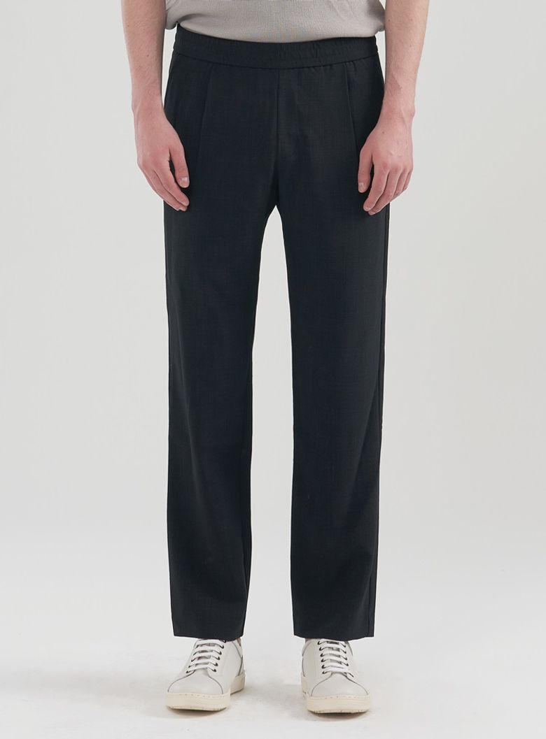 [M~5XL]린넨라이크  테이퍼드 셋업 밴딩 슬랙스_블랙