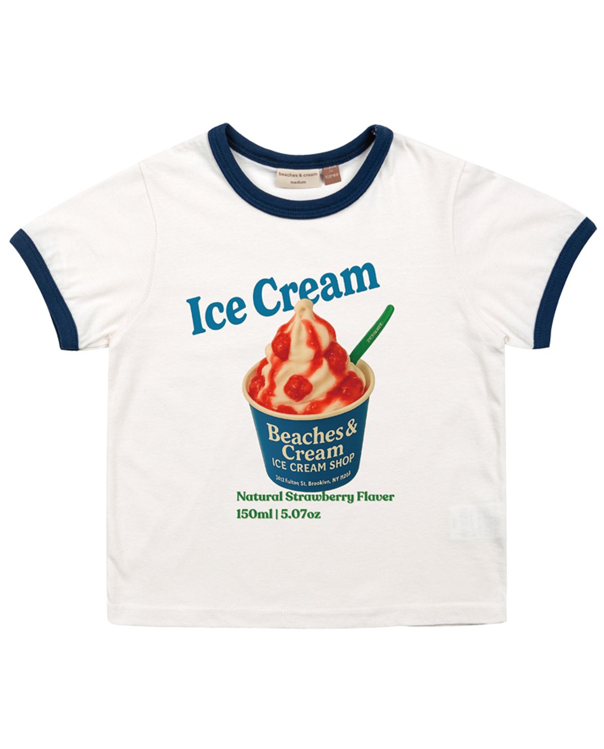 비치스앤 크림 키즈(BEACHESAND CREAM KIDS) 비치스 아이스크림 링거 티셔츠-블루(Beaches icecream Ringer T-shirt blue)