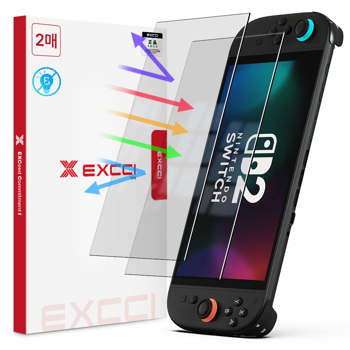 엑씨(EXCCI) 엑씨 닌텐도스위치2 블루라이트 차단 글리터 강화유리 액정보호필름 2매
