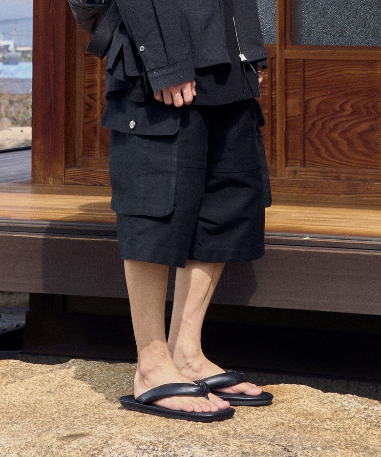 Moleskin Cargo Half Pants - Black