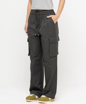 폴리 나일론 파라슈트 세미 와이드 카고 팬츠[카키그레이]