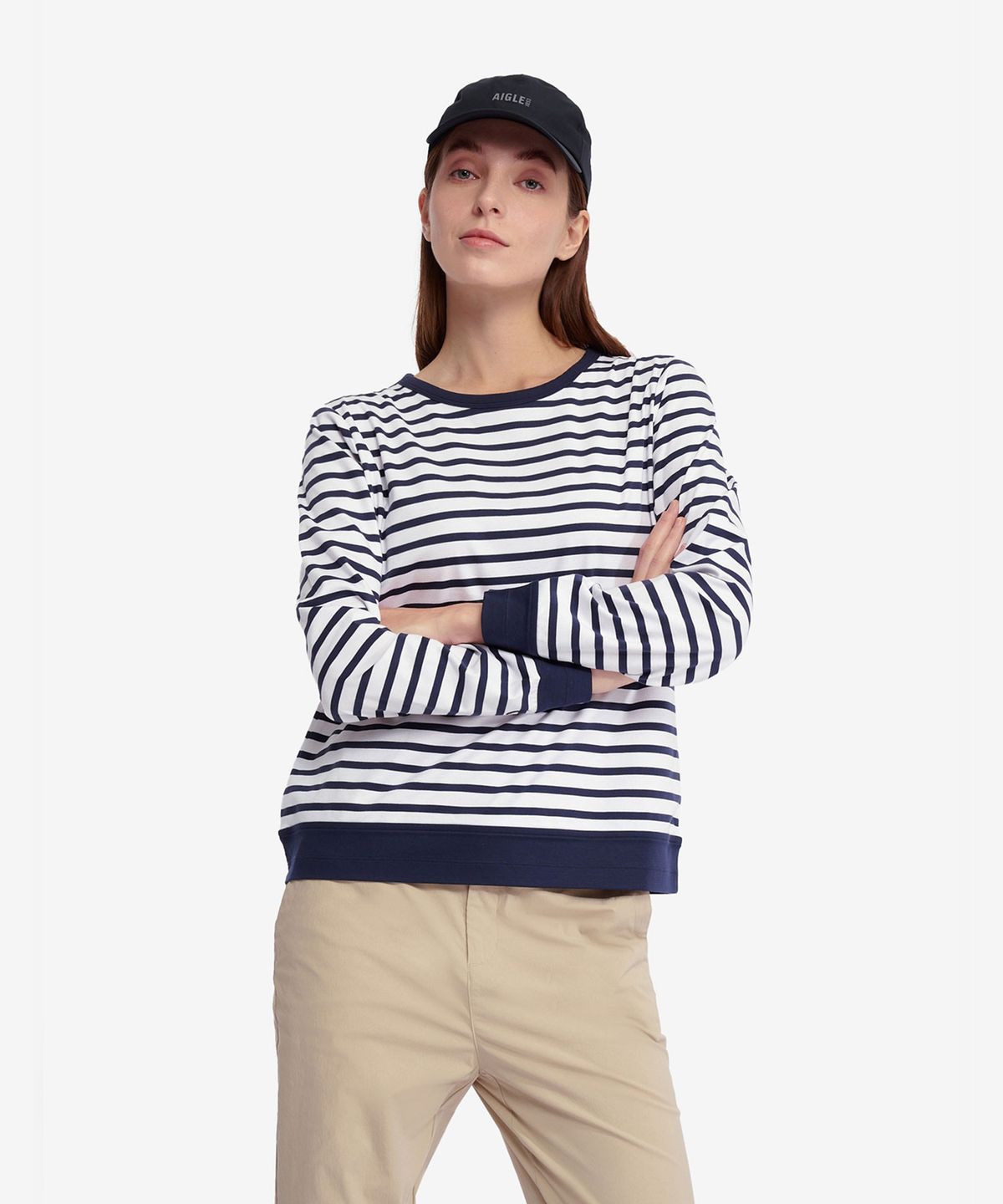 에이글(Aigle) 여성 기능성 스트라이프 티셔츠 AAS25WTSH017BST