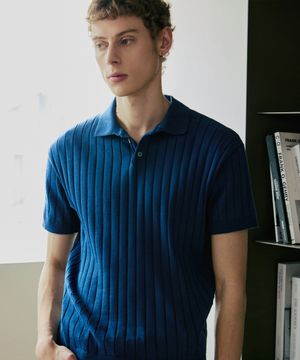 카라 골지 폴로 반팔 니트 [네이비]