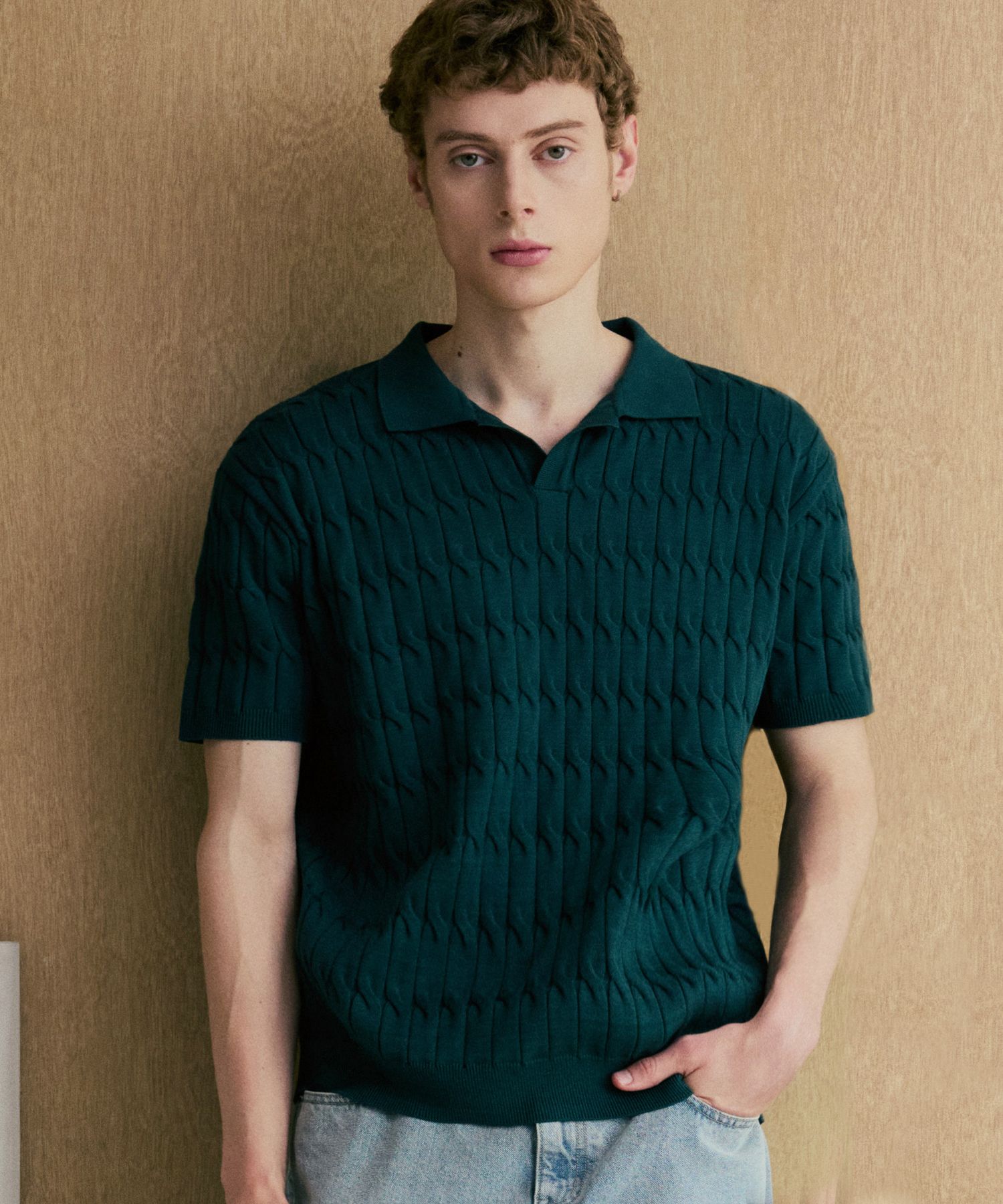 トップス NODUSix Cable Collar Short Sleeve Knit MUSINSA公式 | NODU Six Cable Collar Short Sleeve Knit [Green]
