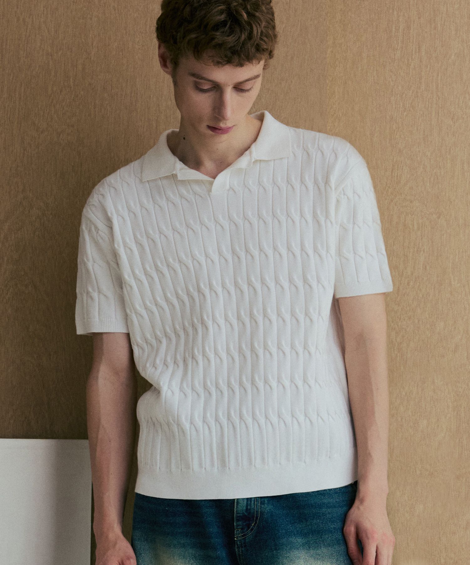 トップス NODUSix Cable Collar Short Sleeve Knit MUSINSA公式 | NODU Six Cable Collar Short Sleeve Knit [Green]