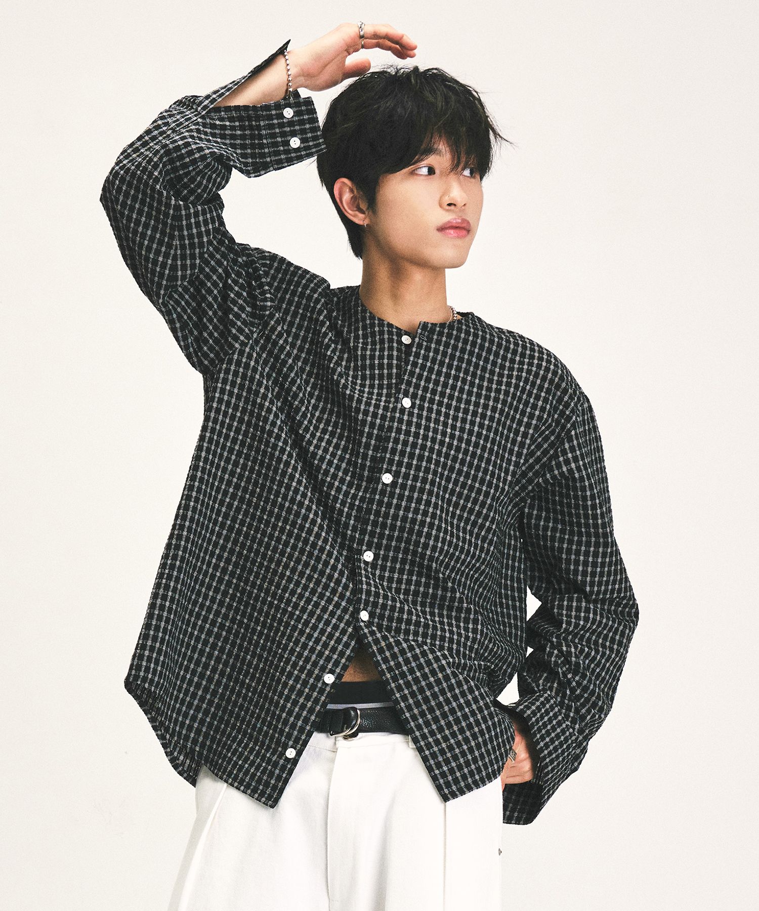 【LA MER MA MAISON】25SS★ ROUND NECK CHECK SHIRT MUSINSA | LA MER MA MAISON Round neck check shirt black