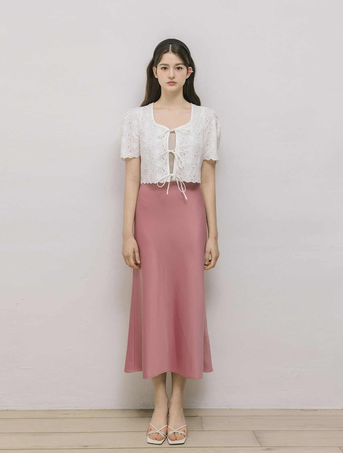 로트르드민(LAUTREDE MIN) Lautre Satin flare Pink skirt