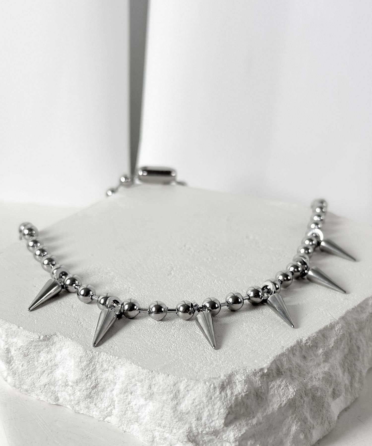 MUSINSA | BLESSED BULLET ss-spike ball chain necklace-silver x6