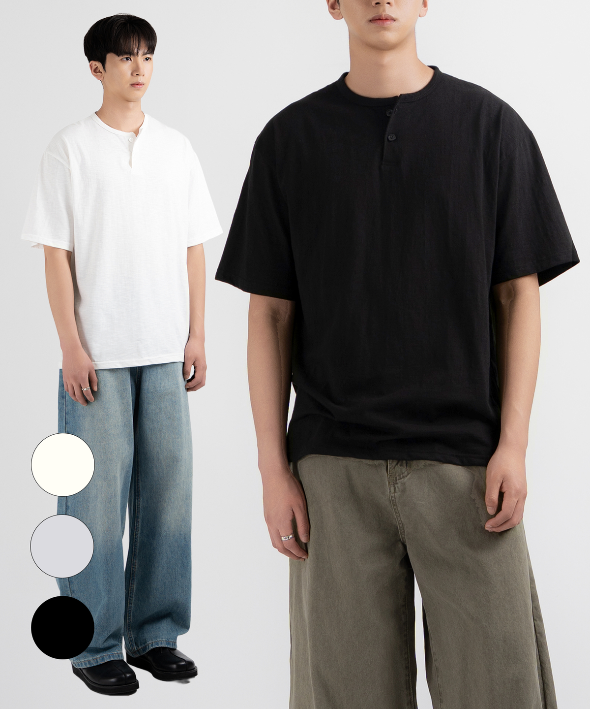 언더오프(UNDEROFF) [2pack] 오버핏 슬라브 헨리넥 반팔 티셔츠 3colors